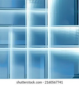 Double Exposure Of Glazed Windows. Abstract Architecture Of Modern Building. Closeup Of Glass Panels And Metal Frames. Facade Wall. Business Real Estate. Geometric Pattern Of Parallel Lines.