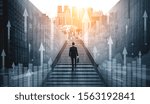 Double Exposure Image of Business and Finance - Businessman with report chart up forward to financial profit growth of stock market investment.