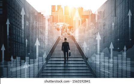 Double Exposure Image of Business and Finance - Businessman with report chart up forward to financial profit growth of stock market investment. - Shutterstock ID 1563192841