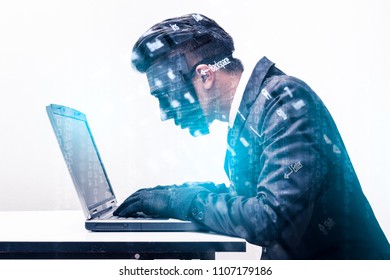 The double exposure image of the hacker using a laptop overlay with binary code image and cityscape image. the concept of cyber attack, virus, malware, and cyber security. - Powered by Shutterstock - Get 15% off with code: PIKWIZARD15