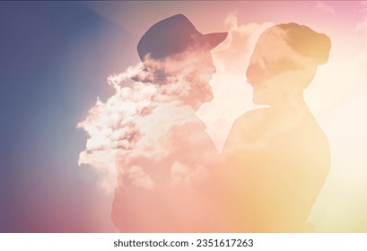 Double exposure lovers in the colorful pastel sky, Lover and forever concept, manipulate style, Double exposure Colorful Sky lover. - Powered by Shutterstock