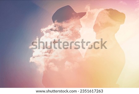 Double exposure lovers in the colorful pastel sky, Lover and forever concept, manipulate style, Double exposure Colorful Sky lover.