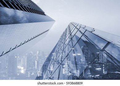Double exposure of luxury modern highrise buildings and the city can use for business and finance background, monochrome - Shutterstock ID 593868809
