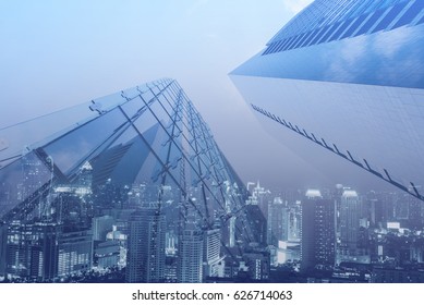 Double exposure, luxury modern highrise buildings and the city can use for business and finance background, blue tone - Shutterstock ID 626714063