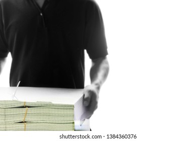 Double Exposure, Man and Box of documents. Logistic concept.