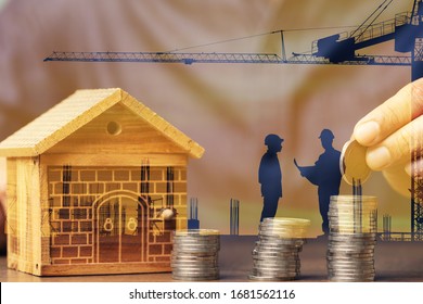 Double Exposure Man Hand Putting Coin To Save Money Buy A House And Super Car, Business Concept.