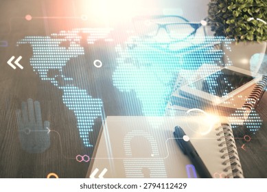 Double exposure of map drawing and cell phone background. Concept of data globalization - Powered by Shutterstock - Get 15% off with code: PIKWIZARD15