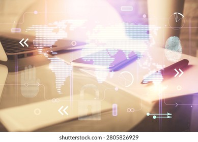Double exposure of map drawing and cell phone background. Concept of data globalization - Powered by Shutterstock - Get 15% off with code: PIKWIZARD15