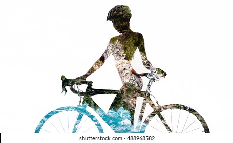 Double Exposure Naked Woman Bicycle Combined Stock Photo 488968582