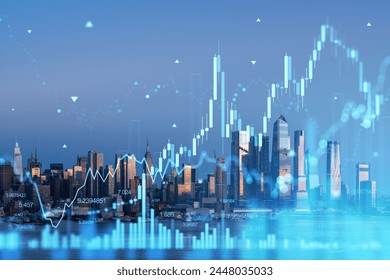 Double exposure of New York skyline and stock market charts, representing a concept of urban finance and investment. Double exposure - Powered by Shutterstock