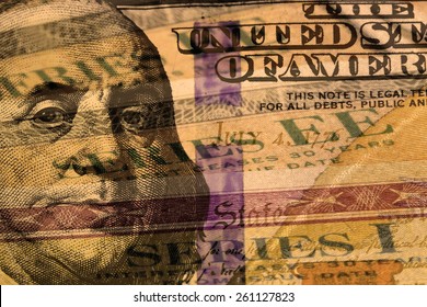 Double Exposure One Hundred Dollar Bill And US Treasury Savings Bond - Finance And Government Concept