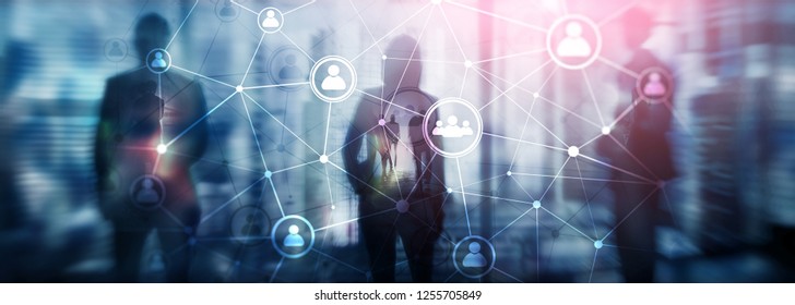 Double exposure people network structure HR - Human resources management and recruitment concept