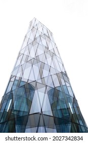 Double Exposure Photo Of Windows Resembling Pyramid Built Structure With Glass Walls. Abstract Modern Architecture In Minimal Style. Hi-tech Building Exterior. Geometric Background. Polygonal Pattern.