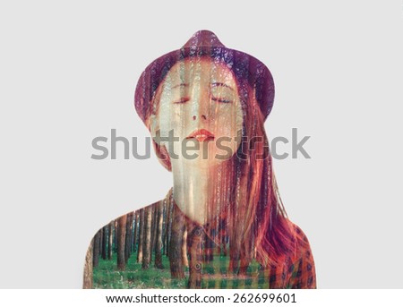 Similar – Mysterious young woman covering by a hood