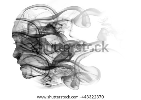 Double exposure portrait of woman and smoke.