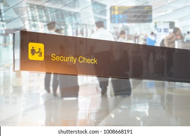 Double Exposure Of Security Check Airport Sign ,Airport Security Check At Gates With Metal Detector And Scanner