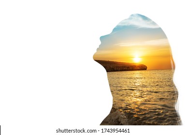 Double Exposure Silhouette Beauty Woman Sunset Stock Photo 1743954461 ...