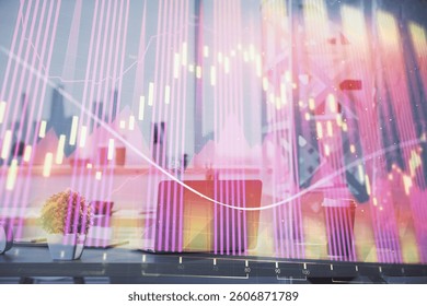 Double exposure of stock market graph drawing and office interior background. Concept of financial analysis. - Powered by Shutterstock - Get 15% off with code: PIKWIZARD15