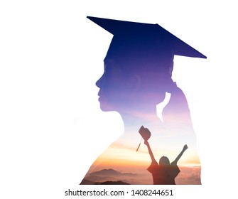 double exposure  of Student  Graduation watching the sunrise - Powered by Shutterstock