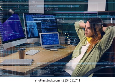 Double Exposure Transgender Programmer Workplace Computer Stock Photo ...