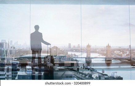 Double Exposure View Of Abstract Business Traveler