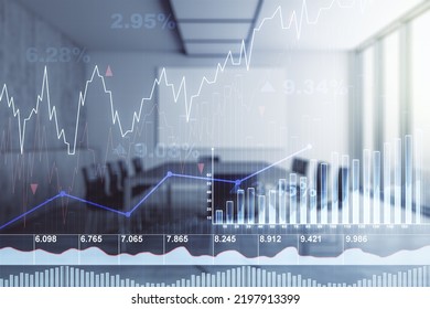 Double Exposure Of Virtual Creative Financial Diagram On A Modern Boardroom Background, Banking And Accounting Concept