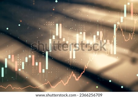 Double exposure of virtual creative financial diagram on shiny metal background, banking and accounting concept