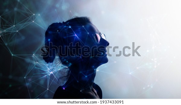 Double Exposure Woman Connection Lines Stock Photo 1937433091 ...