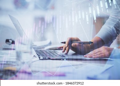 Double exposure of woman hands typing on computer and forex chart hologram drawing. Stock market invest concept. - Shutterstock ID 1846372912