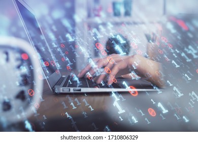 Double exposure of woman hands working on computer and data theme hologram drawing. Tech concept. - Shutterstock ID 1710806329