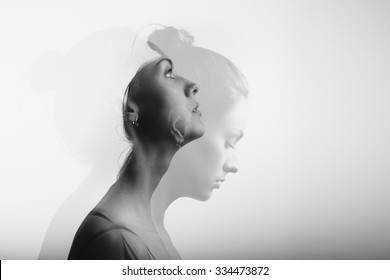 Double exposure with young and beautiful girl, monochrome - Shutterstock ID 334473872