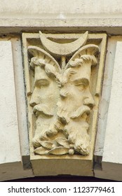 Double Face, Janus Head As Capstone On A Doorway Arch, Koenigstein, Saxony, Germany.