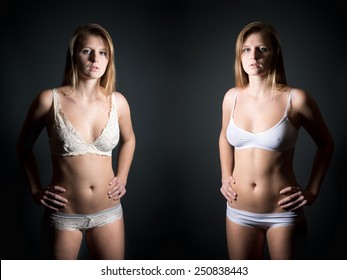 Double Image Of The Same Underwear Model In Different Poses