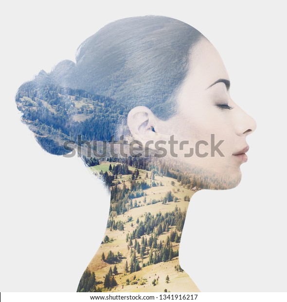 Double Multiple Exposure Digital Art Portrait Stock Photo 1341916217 