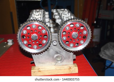 Double Overhead Camshaft With Pulleys For Connection To The Timing Belt