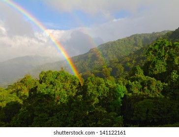 Double rainbow in Boquete. Days with mixed blue skies, clouds, rain or drizzle, sun, and rainbows are common in Boquete, Panama. - Shutterstock ID 141122161