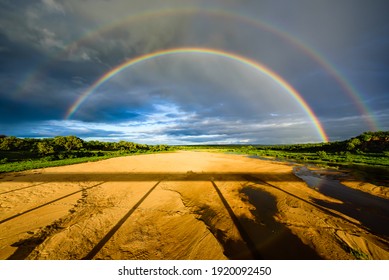 A Double Rainbow Over The Letaba River In Kruger NP In South Africa.