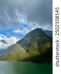 Double rainbow in the sky over the beautiful waters of Juneau, Alaska.