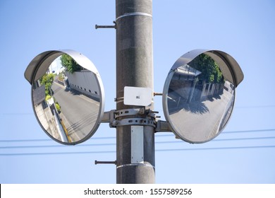 Double Road Mirror On Telegraph Pole