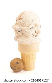 A Double Scoop Chocolate Chip Cookie Dough Ice Cream Isolated On A White Background