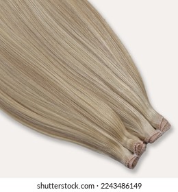 Double Silk Weft Hair Weave Highlights Blonde Color Real Human Hair Extensions Close Up - Shutterstock ID 2243486149