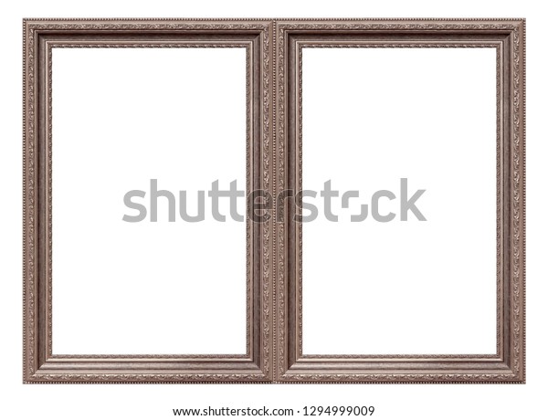 Double Silver Frame Diptych Paintings Mirrors Stock Photo