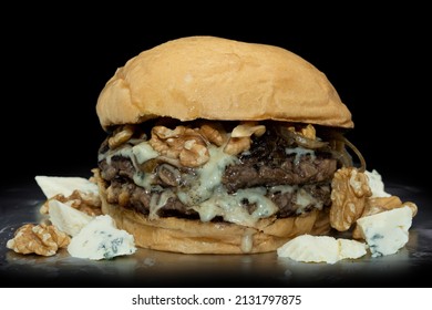 Double Steak Burger With Blue Cheese And Grilled Onion