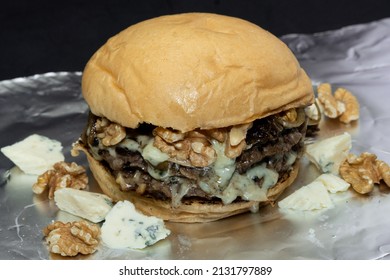 Double Steak Burger With Blue Cheese And Grilled Onion