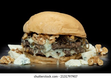 Double Steak Burger With Blue Cheese And Grilled Onion