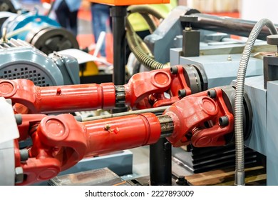 double steel universal joint for drive shaft system roller of high power thread rolling machine in industrial - Shutterstock ID 2227893009