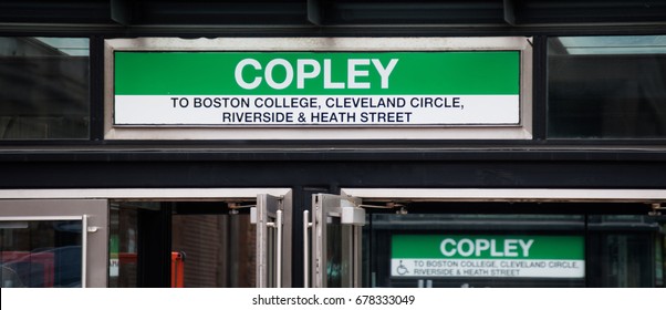 Double Subway Entrance Sign At Copley Station In Boston