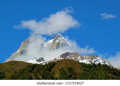 Double Summit Of Mount Ushba, One Of The Most Notable Peaks Of The Greater Caucasus Range, Svaneti Region, Georgia