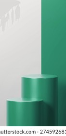 double vertical rounded podiums in Primal Green color placed over Half White and Primal Green background.
