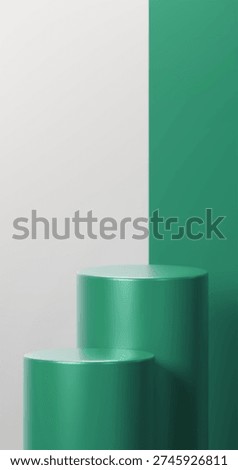 double vertical rounded podiums in Primal Green color placed over Half White and Primal Green background.
